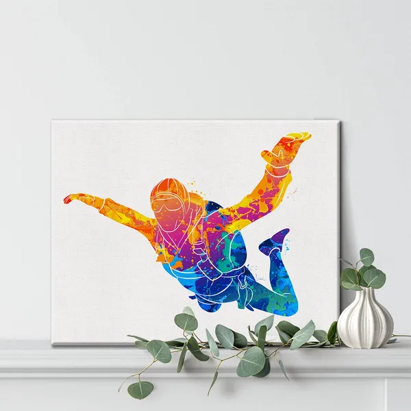 Multicolor_Parachute_Watercolor_Wall_Jump_Hanging_Skydiving_Canvas_Painting_Prints_|_For_Home_Office_Wall_Decor_Framed_Sports_Artwork_Gifts(12_X_16")