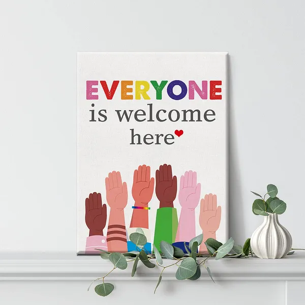 Multicolor_Inspirational_Diversity_Wall_Art_Everyone_Is_Welcome_Here_Watercolor_Canvas_Painting_Prints_|_For_Classroom_Wall_Decor_Framed_Equality_Artwork_Gifts(12_X_16_Inch)