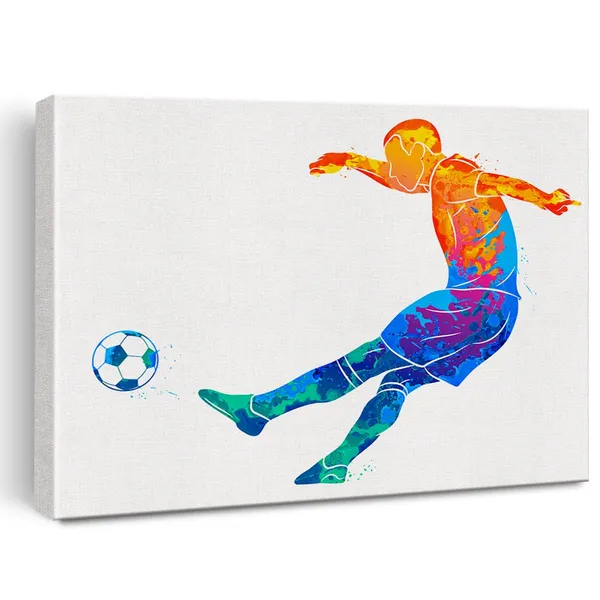 Multicolor_Soccer_Player_Man_Watercolor_Wall_Soccer_Boy_Canvas_Painting_Prints_|_For_Home_Wall_Decor_Framed_Football_Sports_Artwork_Nursery_Gifts(12_X_16")