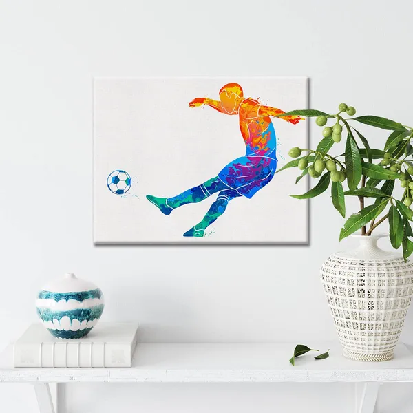 Multicolor_Soccer_Player_Man_Watercolor_Wall_Soccer_Boy_Canvas_Painting_Prints_|_For_Home_Wall_Decor_Framed_Football_Sports_Artwork_Nursery_Gifts(12_X_16")