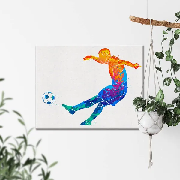 Multicolor_Soccer_Player_Man_Watercolor_Wall_Soccer_Boy_Canvas_Painting_Prints_|_For_Home_Wall_Decor_Framed_Football_Sports_Artwork_Nursery_Gifts(12_X_16")