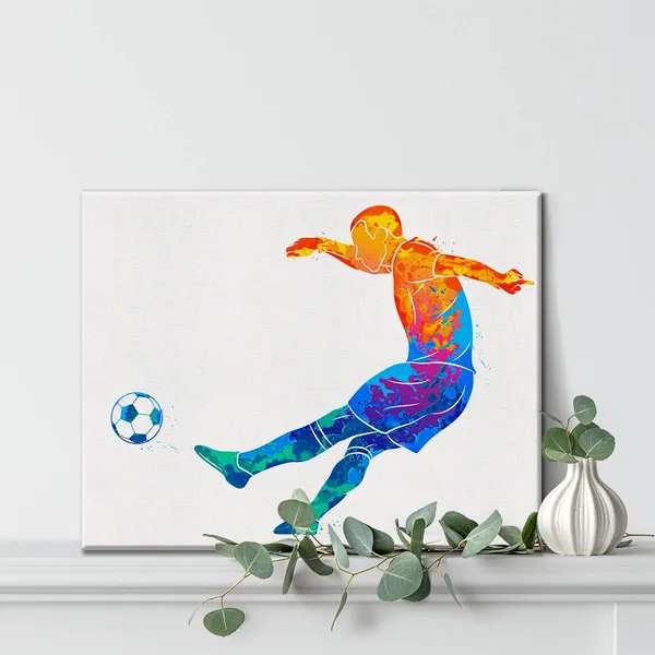 Multicolor_Soccer_Player_Man_Watercolor_Wall_Soccer_Boy_Canvas_Painting_Prints_|_For_Home_Wall_Decor_Framed_Football_Sports_Artwork_Nursery_Gifts(12_X_16")