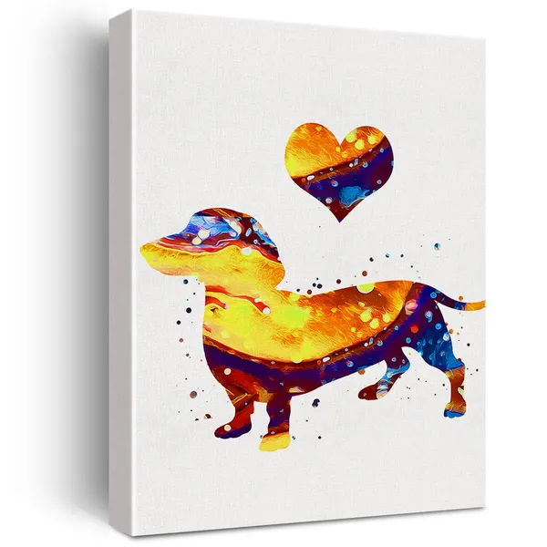 Multicolor_Dachshund_Watercolor_Wall_Art_Canvas_Painting_Prints_|_For_Home_Office_Wall_Decor_Framed_Artwork_Dog_Lover_Gifts(12_X_16")