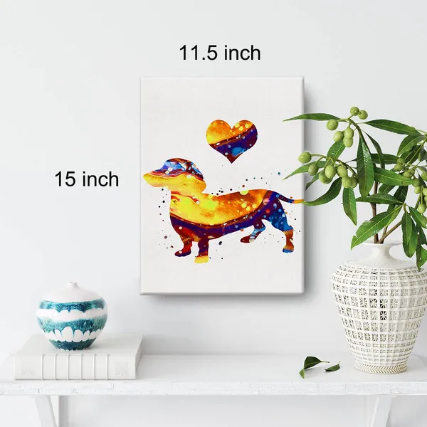 Multicolor_Dachshund_Watercolor_Wall_Art_Canvas_Painting_Prints_|_For_Home_Office_Wall_Decor_Framed_Artwork_Dog_Lover_Gifts(12_X_16")