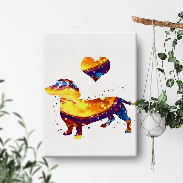 Multicolor_Dachshund_Watercolor_Wall_Art_Canvas_Painting_Prints_|_For_Home_Office_Wall_Decor_Framed_Artwork_Dog_Lover_Gifts(12_X_16")