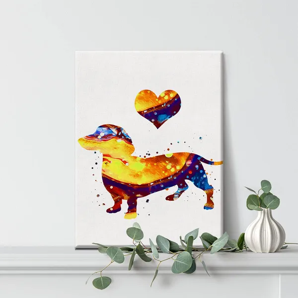 Multicolor_Dachshund_Watercolor_Wall_Art_Canvas_Painting_Prints_|_For_Home_Office_Wall_Decor_Framed_Artwork_Dog_Lover_Gifts(12_X_16")