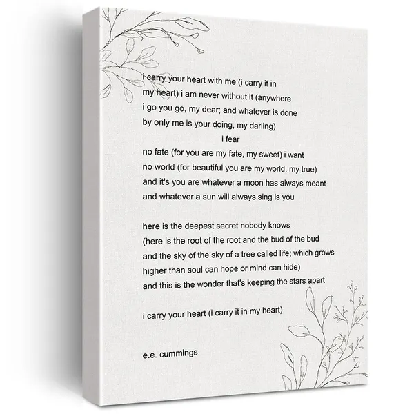 Multicolor_E.E._Cummings_Poems_I_Carry_Your_Heart_Canvas_Painting_Prints_|_For_Home_Wall_Art_Decor_Framed_Artwork_Wedding_Anniversary_Gifts(12_X_16_Inch)