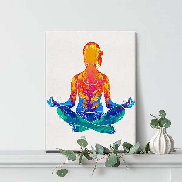 Multicolor_Meditating_Woman_Watercolor_Wall_Yoga_Meditation_Canvas_Painting_Prints_|_For_Home_Office_Wall_Decor_Framed_Spiritual_Artwork_Gifts(12_X_16")