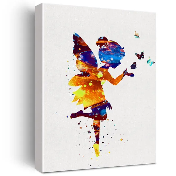 Multicolor_Fairy_Watercolor_Wall_Art_Tooth_Fairy_Canvas_Painting_Prints_|_For_Home_Office_Wall_Decor_Framed_Artwork_Girls_Nursery_Gifts(12_X_16)