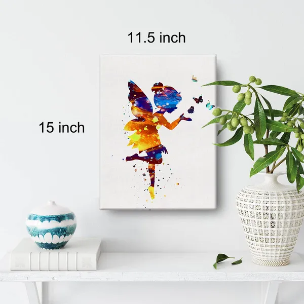 Multicolor_Fairy_Watercolor_Wall_Art_Tooth_Fairy_Canvas_Painting_Prints_|_For_Home_Office_Wall_Decor_Framed_Artwork_Girls_Nursery_Gifts(12_X_16)