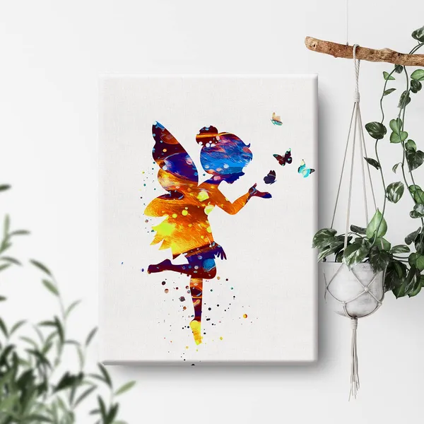 Multicolor_Fairy_Watercolor_Wall_Art_Tooth_Fairy_Canvas_Painting_Prints_|_For_Home_Office_Wall_Decor_Framed_Artwork_Girls_Nursery_Gifts(12_X_16)
