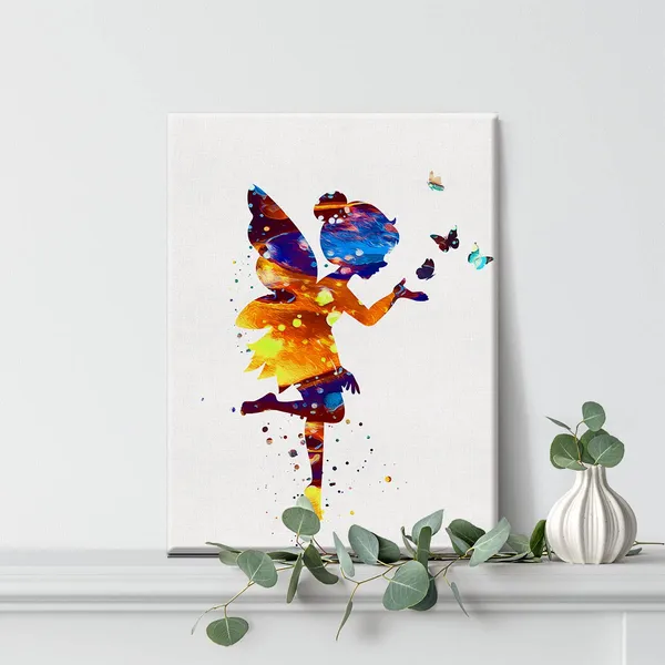 Multicolor_Fairy_Watercolor_Wall_Art_Tooth_Fairy_Canvas_Painting_Prints_|_For_Home_Office_Wall_Decor_Framed_Artwork_Girls_Nursery_Gifts(12_X_16)