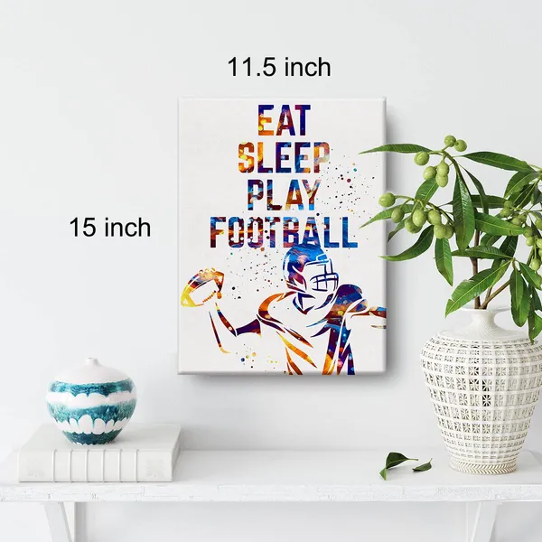 Multicolor_Football_Player_Watercolor_Wall_Art_Eat_Sleep_Play_Football_Canvas_Painting_Prints_|_For_Home_Office_Wall_Decor_Framed_Sports_Artwork_Gifts(12_X_16")