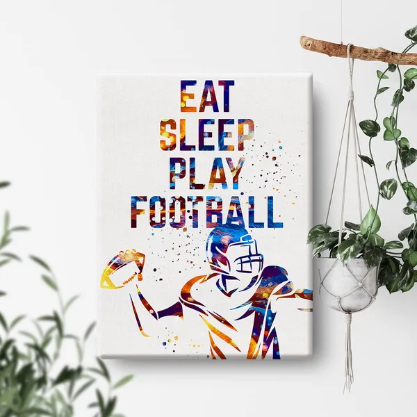 Multicolor_Football_Player_Watercolor_Wall_Art_Eat_Sleep_Play_Football_Canvas_Painting_Prints_|_For_Home_Office_Wall_Decor_Framed_Sports_Artwork_Gifts(12_X_16")
