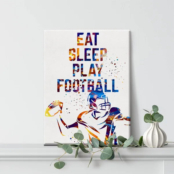 Multicolor_Football_Player_Watercolor_Wall_Art_Eat_Sleep_Play_Football_Canvas_Painting_Prints_|_For_Home_Office_Wall_Decor_Framed_Sports_Artwork_Gifts(12_X_16")