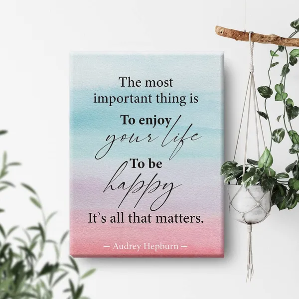Multicolor_Inspirational_Wall_Art_Audrey_Hepburn_Quote_The_Most_Important_Thing_Is_To_Enjoy_Your_Life_Canvas_Painting_Prints_|_For_Home_Living_Room_Wall_Decor_Framed_Artwork_Gifts(12_X_16_Inch)
