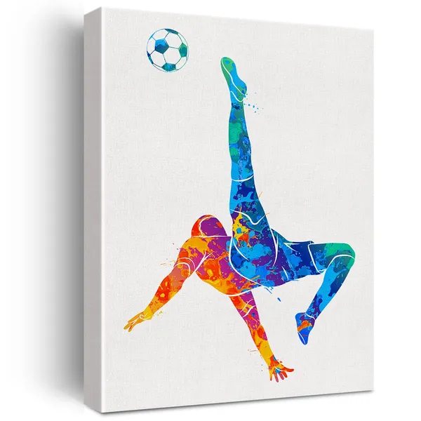 Multicolor_Soccer_Player_Man_Watercolor_Wall_Soccer_Boy_Canvas_Painting_Prints_|_For_Home_Office_Wall_Decor_Framed_Sports_Artwork_Gifts(12_X_16)