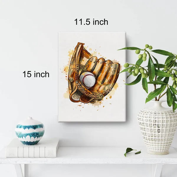 Multicolor_Baseball_Glove_Watercolor_Wall_Canvas_Painting_Prints_|_For_Home_Office_Wall_Decor_Framed_Baseball_Sports_Artwork_Gifts(12_X_16")