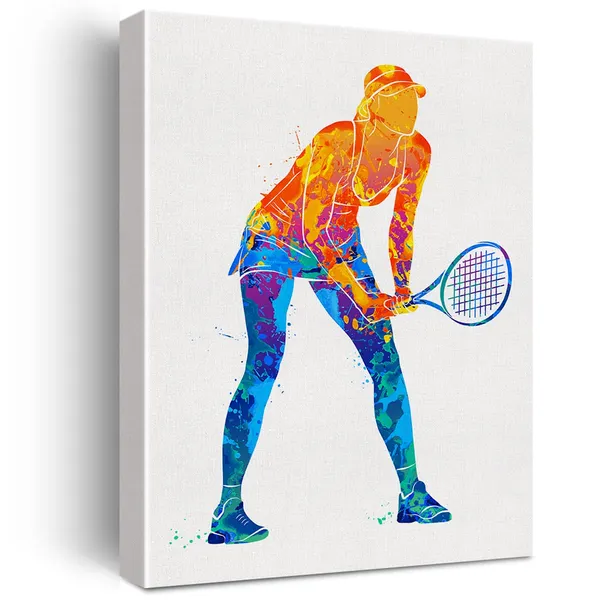 Multicolor_Tennis_Player_Watercolor_Wall_Tennis_Canvas_Painting_Prints_|_For_Home_Office_Wall_Decor_Framed_Sports_Artwork_Gifts(12_X_16")