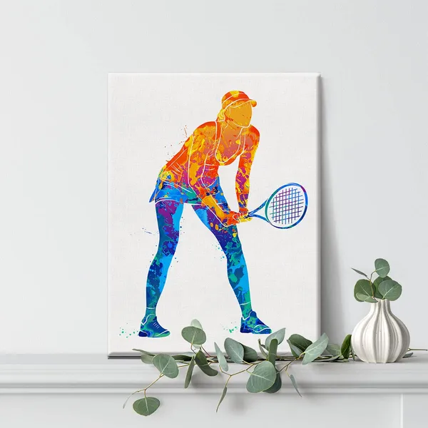 Multicolor_Tennis_Player_Watercolor_Wall_Tennis_Canvas_Painting_Prints_|_For_Home_Office_Wall_Decor_Framed_Sports_Artwork_Gifts(12_X_16")