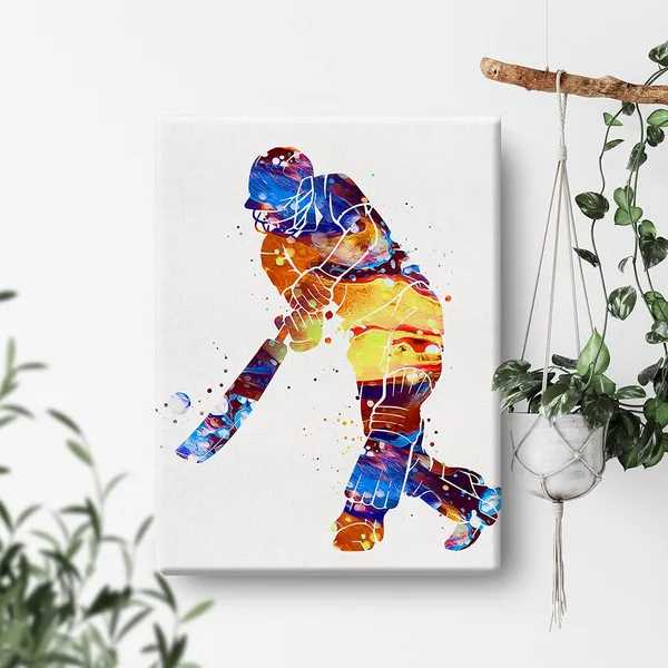 Multicolor_Cricket_Player_Watercolor_Wall_Art_Male_Cricket_Canvas_Painting_Prints_|_For_Home_Wall_Decor_Framed_Artwork_Cricket_Player_Gifts(12_X_16_Inch)