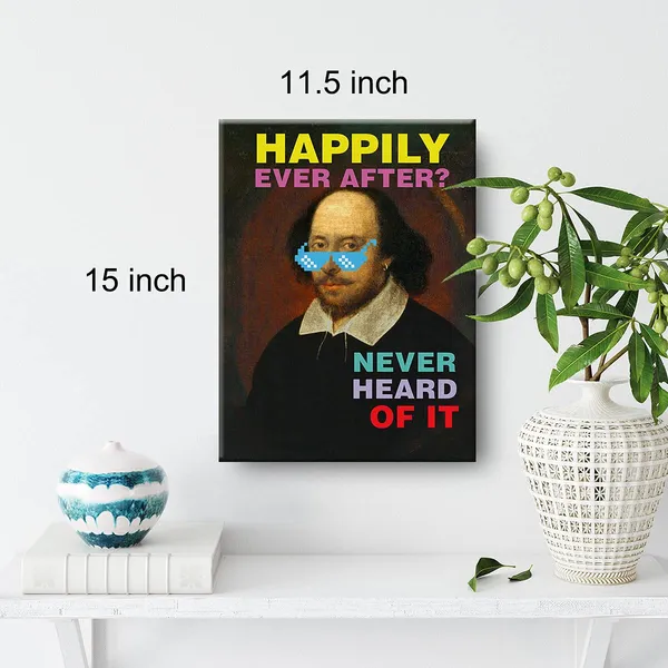 Multicolor_Funny_Shakespeare_Happily_Ever_After_Canvas_Painting_Prints_|_For_Home_Wall_Art_Decor_Framed_English_Classroom_Artwork_Book_Lover_Literary_Gifts_(12_X_16_Inch)
