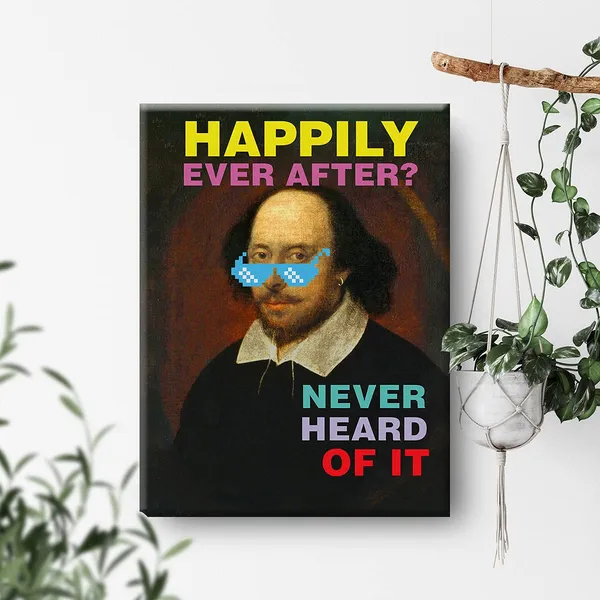 Multicolor_Funny_Shakespeare_Happily_Ever_After_Canvas_Painting_Prints_|_For_Home_Wall_Art_Decor_Framed_English_Classroom_Artwork_Book_Lover_Literary_Gifts_(12_X_16_Inch)