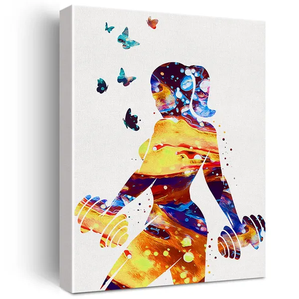 Multicolor_Fitness_Girl_Watercolor_Wall_Art_Fit_Girl_Women_Gym_Weight_Lifting_Sport_Canvas_Painting_Prints_|_For_Home_Office_Wall_Decor_Framed_Artwork_Gifts(12_X_16_Inch)