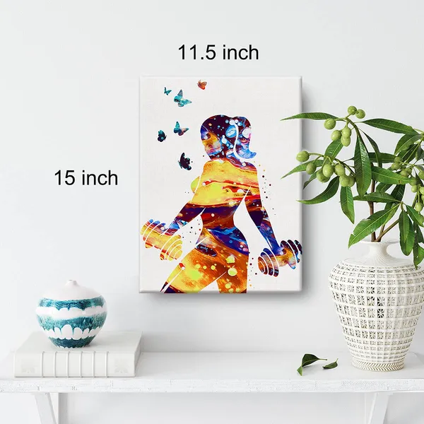 Multicolor_Fitness_Girl_Watercolor_Wall_Art_Fit_Girl_Women_Gym_Weight_Lifting_Sport_Canvas_Painting_Prints_|_For_Home_Office_Wall_Decor_Framed_Artwork_Gifts(12_X_16_Inch)