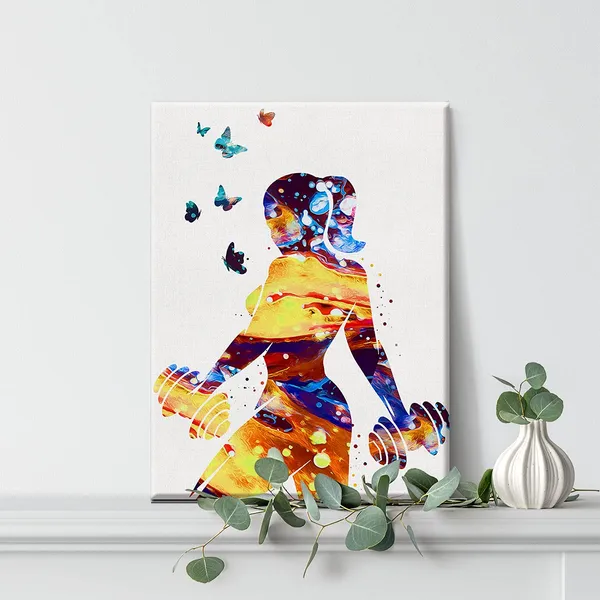 Multicolor_Fitness_Girl_Watercolor_Wall_Art_Fit_Girl_Women_Gym_Weight_Lifting_Sport_Canvas_Painting_Prints_|_For_Home_Office_Wall_Decor_Framed_Artwork_Gifts(12_X_16_Inch)
