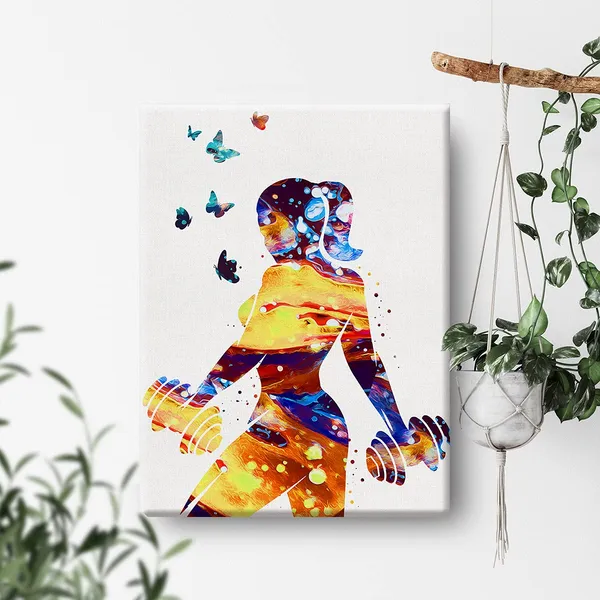 Multicolor_Fitness_Girl_Watercolor_Wall_Art_Fit_Girl_Women_Gym_Weight_Lifting_Sport_Canvas_Painting_Prints_|_For_Home_Office_Wall_Decor_Framed_Artwork_Gifts(12_X_16_Inch)
