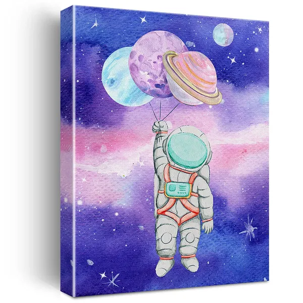 Multicolor_Outer_Space_Canvas_Wall_Art_Watercolor_Planet_Astronaut_Canvas_Painting_Prints_|_For_Home_Kids_Bedroom_Nursery_Wall_Decor_Framed_Space_Artwork_Gifts(12_X_16_Inch)