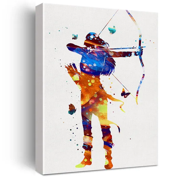 Multicolor_Archer_Girl_Watercolor_Wall_Art_Archery_Female_Woman_Canvas_Painting_Prints_|_For_Home_Wall_Decor_Framed_Bowhunting_Artwork_Doctor_Gifts(12_X_16_Inch)