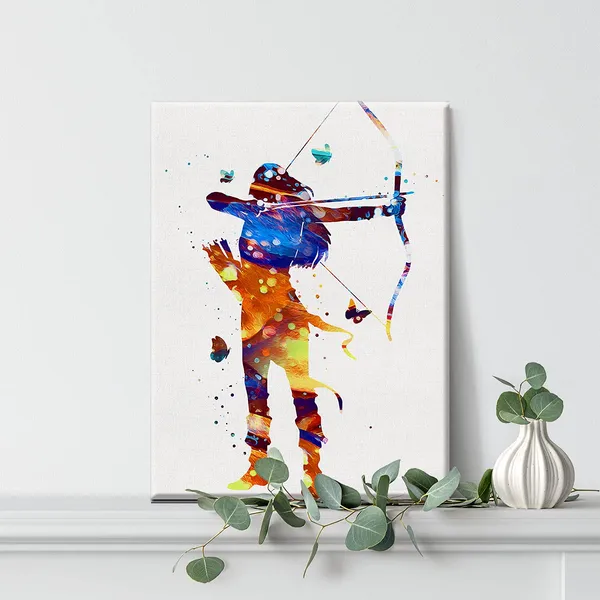 Multicolor_Archer_Girl_Watercolor_Wall_Art_Archery_Female_Woman_Canvas_Painting_Prints_|_For_Home_Wall_Decor_Framed_Bowhunting_Artwork_Doctor_Gifts(12_X_16_Inch)