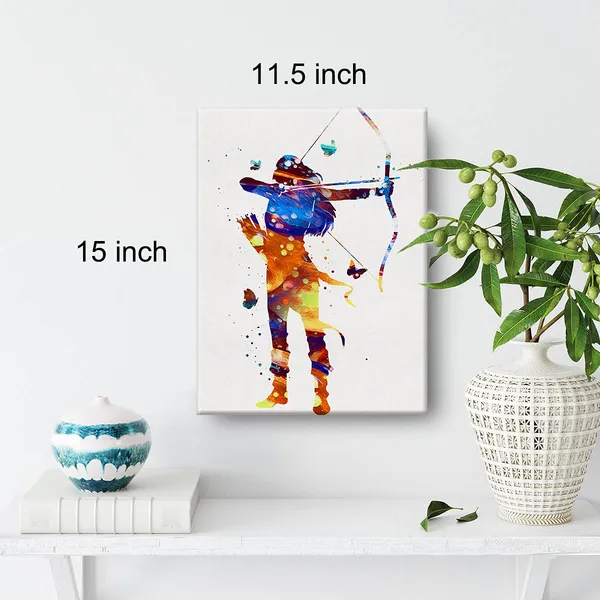 Multicolor_Archer_Girl_Watercolor_Wall_Art_Archery_Female_Woman_Canvas_Painting_Prints_|_For_Home_Wall_Decor_Framed_Bowhunting_Artwork_Doctor_Gifts(12_X_16_Inch)