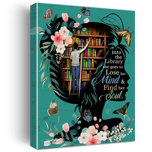 Multicolor_Books_Wall_Art_Into_The_Library_Canvas_Painting_Prints_|_For_Home_Wall_Decor_Framed_Reading_Books_Artwork_Book_Lover_Gifts(12_X_16_Inch)