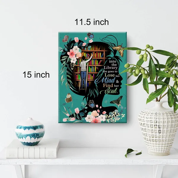 Multicolor_Books_Wall_Art_Into_The_Library_Canvas_Painting_Prints_|_For_Home_Wall_Decor_Framed_Reading_Books_Artwork_Book_Lover_Gifts(12_X_16_Inch)