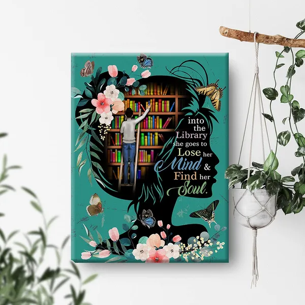 Multicolor_Books_Wall_Art_Into_The_Library_Canvas_Painting_Prints_|_For_Home_Wall_Decor_Framed_Reading_Books_Artwork_Book_Lover_Gifts(12_X_16_Inch)