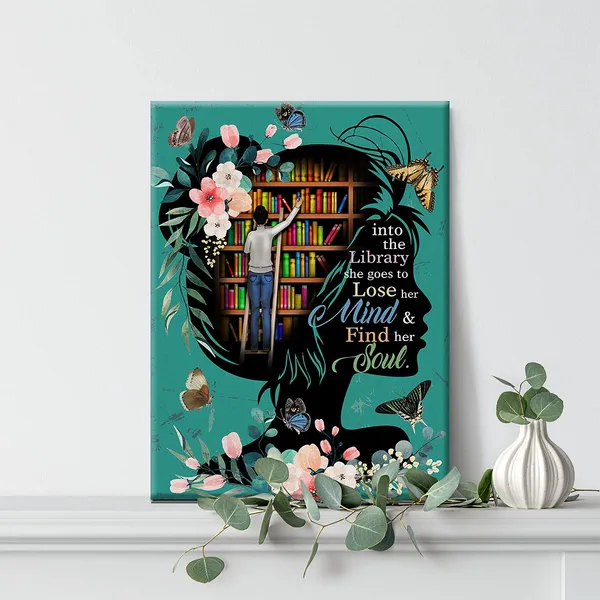 Multicolor_Books_Wall_Art_Into_The_Library_Canvas_Painting_Prints_|_For_Home_Wall_Decor_Framed_Reading_Books_Artwork_Book_Lover_Gifts(12_X_16_Inch)