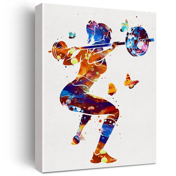 Multicolor_Woman_Weight_Lifter_Watercolor_Wall_Art_Female_Weightlifter_Canvas_Painting_Prints_|_For_Home_Gym_Wall_Decor_Framed_Artwork_Gifts(12_X_16_Inch)