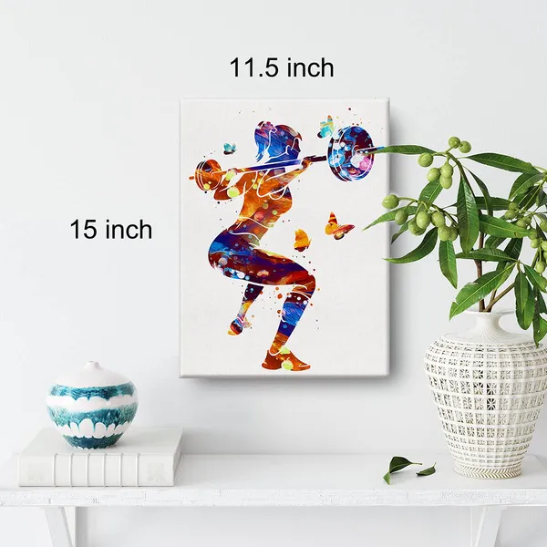 Multicolor_Woman_Weight_Lifter_Watercolor_Wall_Art_Female_Weightlifter_Canvas_Painting_Prints_|_For_Home_Gym_Wall_Decor_Framed_Artwork_Gifts(12_X_16_Inch)