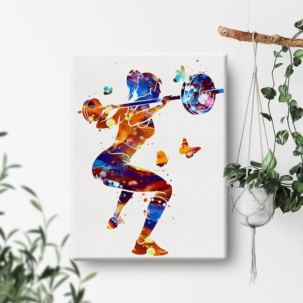 Multicolor_Woman_Weight_Lifter_Watercolor_Wall_Art_Female_Weightlifter_Canvas_Painting_Prints_|_For_Home_Gym_Wall_Decor_Framed_Artwork_Gifts(12_X_16_Inch)
