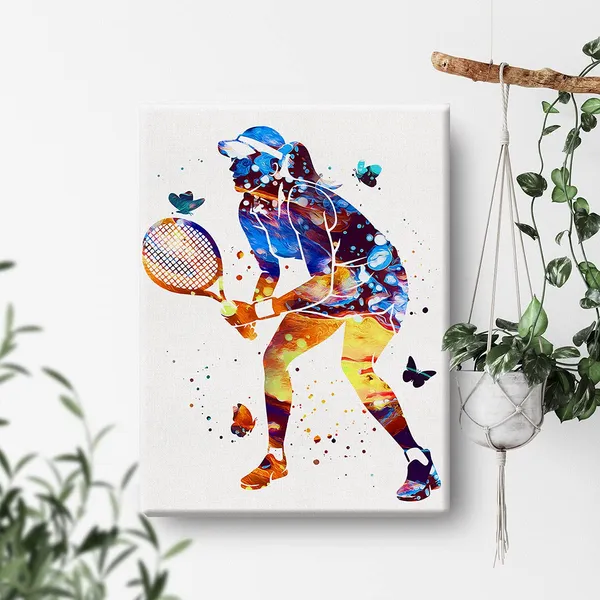 Multicolor_Tennis_Player_Watercolor_Wall_Art_Tennis_Player_Women_Girl_Canvas_Painting_Prints_|_For_Home_Wall_Decor_Framed_Artwork_Tennis_Player_Gifts(12_X_16_Inch)