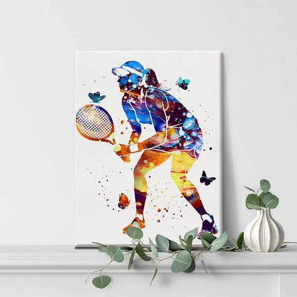 Multicolor_Tennis_Player_Watercolor_Wall_Art_Tennis_Player_Women_Girl_Canvas_Painting_Prints_|_For_Home_Wall_Decor_Framed_Artwork_Tennis_Player_Gifts(12_X_16_Inch)