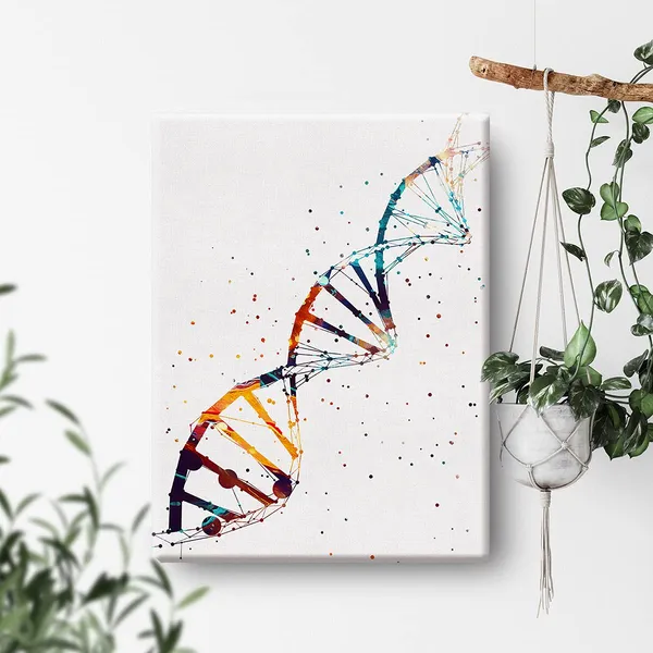 Multicolor_Watercolor_Dna_Science_Art_Canvas_Painting_Abstract_Dna_Single_Helix_Prints_Art_|_For_Home_Living_Room_Wall_Decor_Framed_Genetics_Artwork_Gifts(12_X_16_Inch)