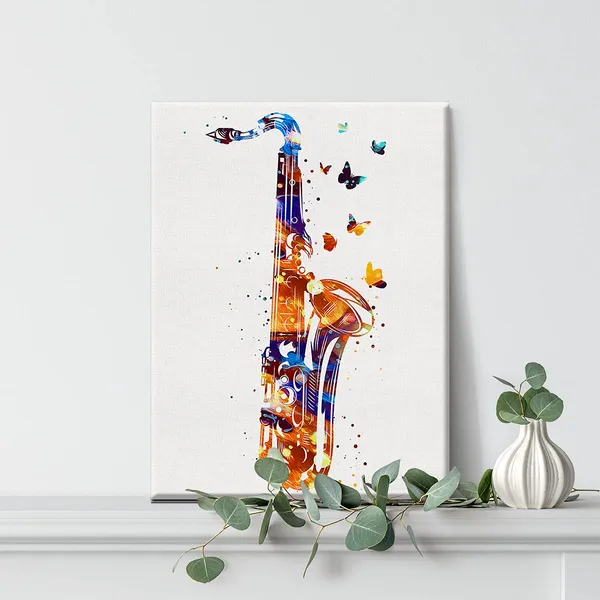 Multicolor_Saxophone_Watercolor_Music_Instrument_Art_Saxophone_Canvas_Painting_Prints_|_For_Home_Wall_Decor_Framed_Artwork_Saxophonists_Gifts(12_X_16_Inch)