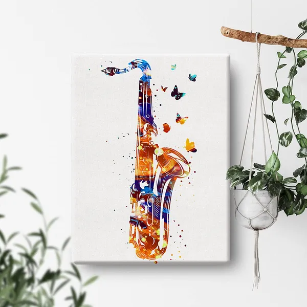 Multicolor_Saxophone_Watercolor_Music_Instrument_Art_Saxophone_Canvas_Painting_Prints_|_For_Home_Wall_Decor_Framed_Artwork_Saxophonists_Gifts(12_X_16_Inch)