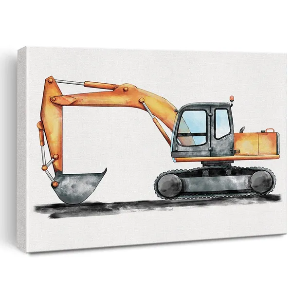 Multicolor_Nvhai_Watercolor_Wall_Art,_Construction_Trucks,_12_X_16_Inch_Framed_Painting,_Waterproof_Uv_Resistant_Canvas_Print_|_For_Home_Boys_Bedroom_Nursery_Wall_Decor_Gifts