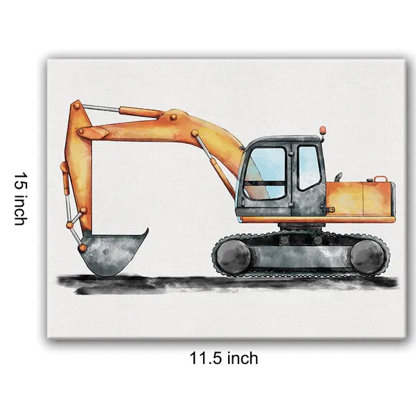 Multicolor_Nvhai_Watercolor_Wall_Art,_Construction_Trucks,_12_X_16_Inch_Framed_Painting,_Waterproof_Uv_Resistant_Canvas_Print_|_For_Home_Boys_Bedroom_Nursery_Wall_Decor_Gifts