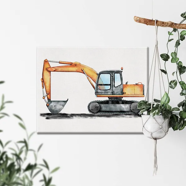 Multicolor_Nvhai_Watercolor_Wall_Art,_Construction_Trucks,_12_X_16_Inch_Framed_Painting,_Waterproof_Uv_Resistant_Canvas_Print_|_For_Home_Boys_Bedroom_Nursery_Wall_Decor_Gifts